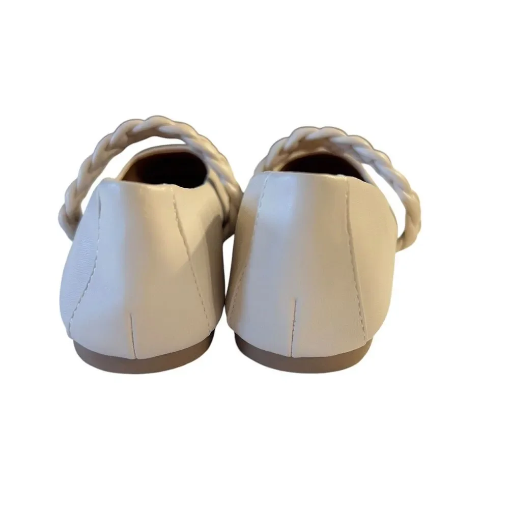 Dolce Vita Braid Chain Strap Ballet Flat Size 6M Ivory Faux Leather Vegan NWOB‎